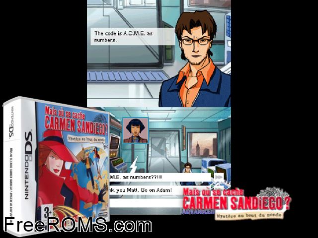Where in the World is Carmen Sandiego Europe NDS game showing 3D box cover and gameplay screenshot