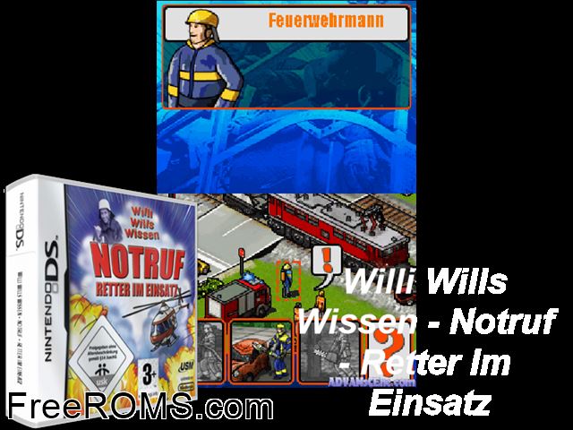 Willi Wills Wissen - Notruf - Retter im Einsatz Germany NDS game showing 3D box cover and gameplay screenshot