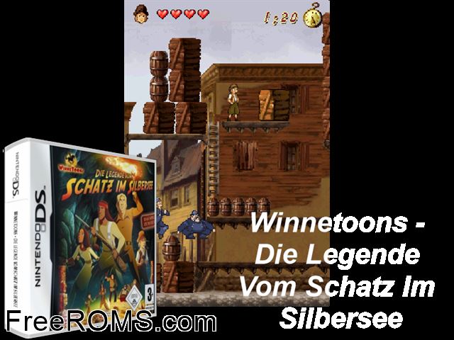 Winnetoons - Die Legende vom Schatz im Silbersee Germany NDS game showing 3D box cover and gameplay screenshot