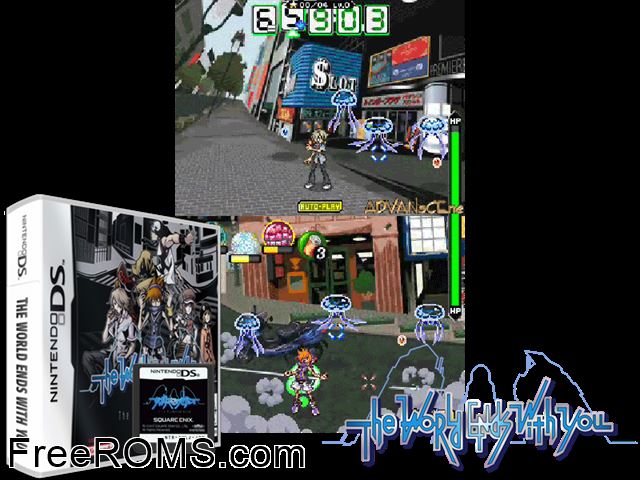World Ends With You, The Europe NDS game showing 3D box cover and gameplay screenshot