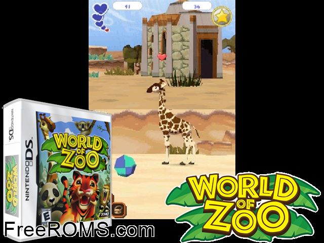 World of Zoo Europe NDS game showing 3D box cover and gameplay screenshot