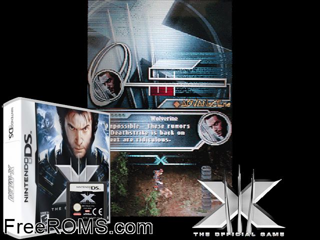 X-Men - The Official Game Europe NDS game showing 3D box cover and gameplay screenshot