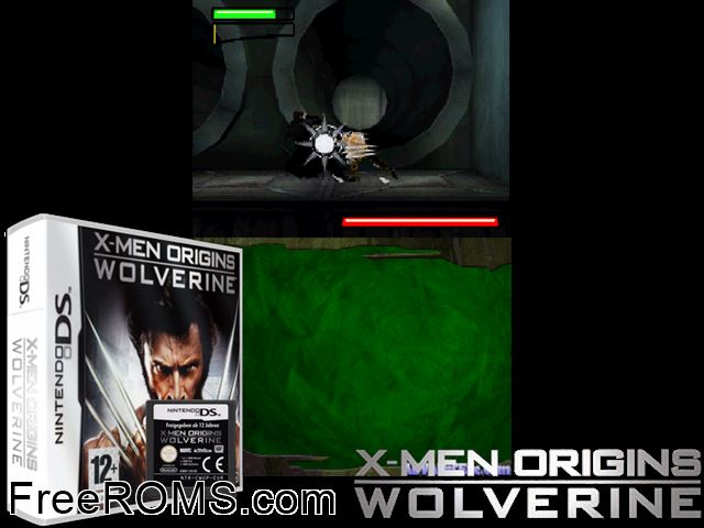 X-Men Origins - Wolverine Europe NDS game showing 3D box cover and gameplay screenshot