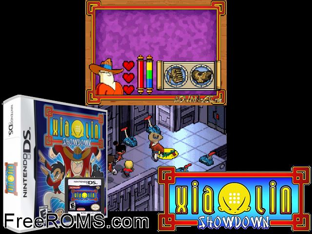 Xiaolin Showdown NDS game showing 3D box cover and gameplay screenshot