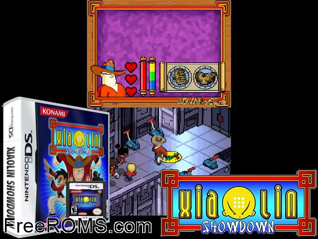 Xiaolin Showdown Europe NDS game showing 3D box cover and gameplay screenshot