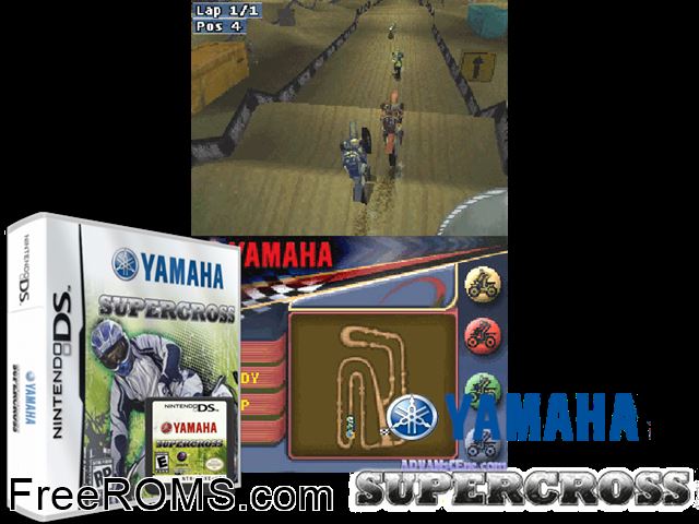 Yamaha Supercross Europe NDS game showing 3D box cover and gameplay screenshot