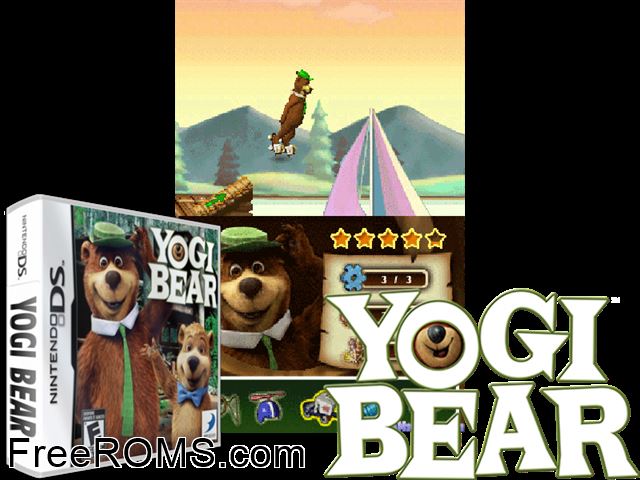 Yogi Bear NDS game showing 3D box cover and gameplay screenshot