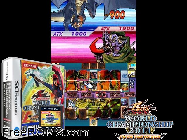 Yu-Gi-Oh 5Ds - World Championship 2011 - Over the Nexus Japan NDS game showing 3D box cover and gameplay screenshot