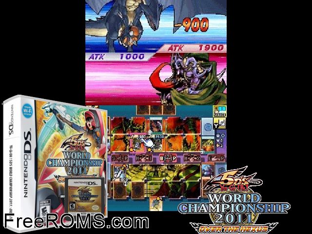 Yu-Gi-Oh 5Ds World Championship 2011 - Over the Nexus NDS game showing 3D box cover and gameplay screenshot