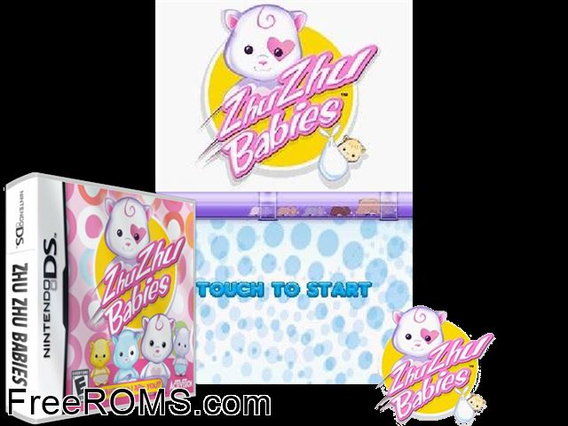 Zhu Zhu Babies NDS game showing 3D box cover and gameplay screenshot