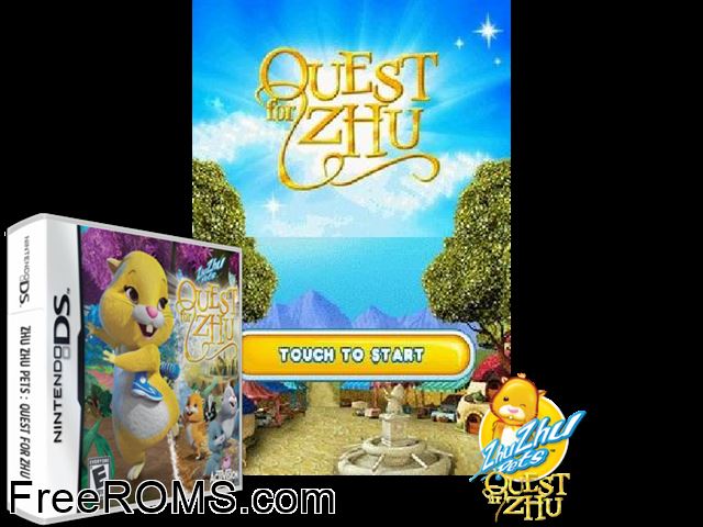 Zhu Zhu Pets - Quest for Zhu NDS game showing 3D box cover and gameplay screenshot