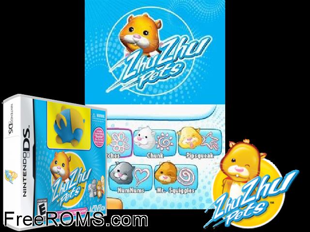 Zhu Zhu Pets Europe NDS game showing 3D box cover and gameplay screenshot