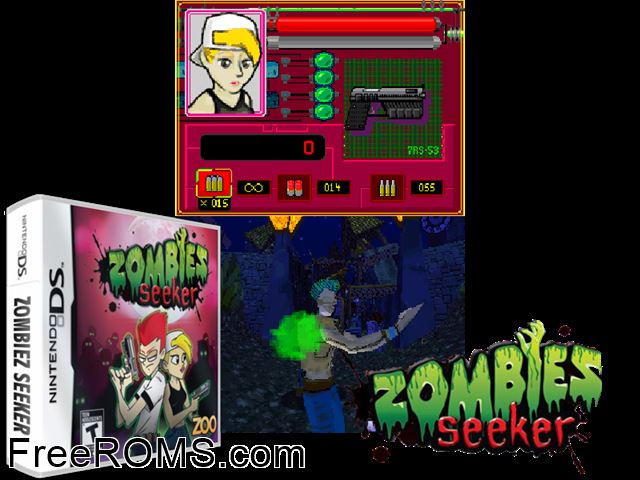 Zombiez Seeker NDS game showing 3D box cover and gameplay screenshot