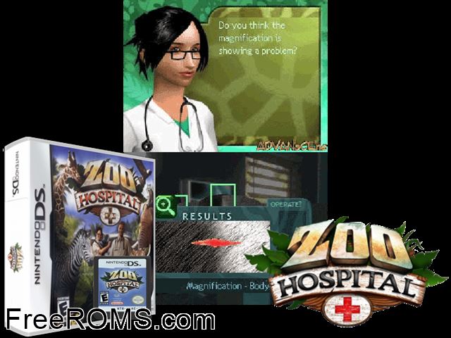 Zoo Hospital NDS game showing 3D box cover and gameplay screenshot
