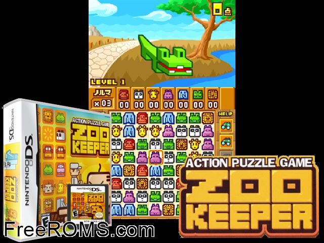 Zoo Keeper NDS game showing 3D box cover and gameplay screenshot