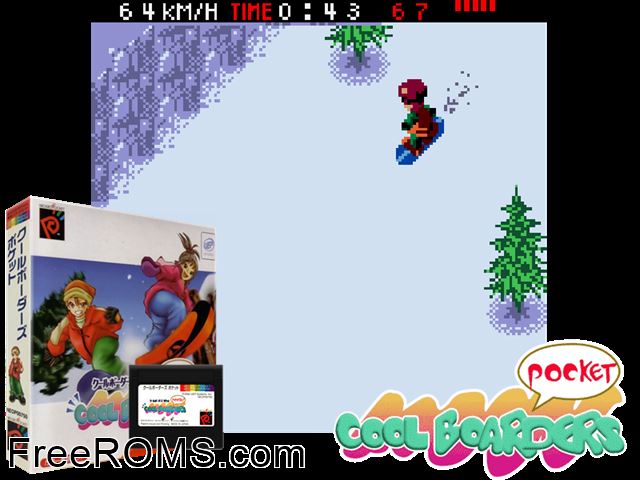 Cool Boarders Pocket NeoGeo Pocket game showing 3D box cover and gameplay screenshot