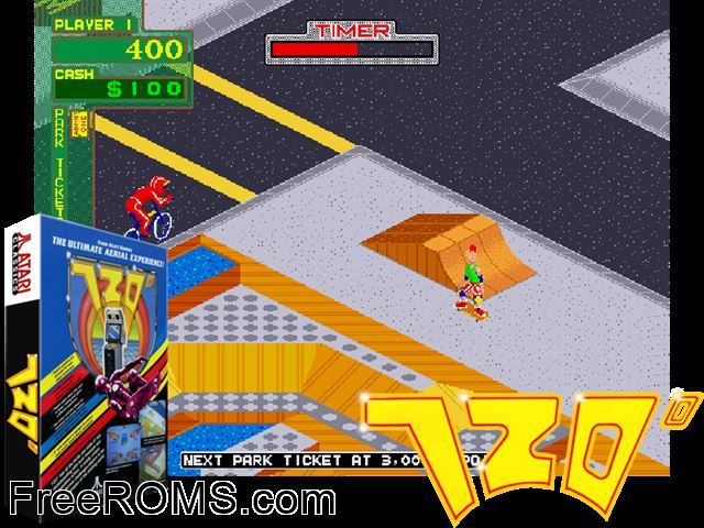 720 Degrees: Skateboarding NES game showing 3D box cover and gameplay screenshot