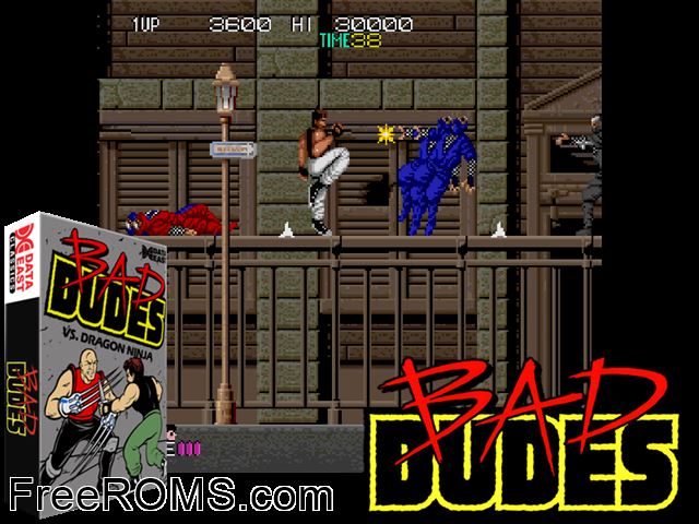 Bad Dudes NES game showing 3D box cover and gameplay screenshot