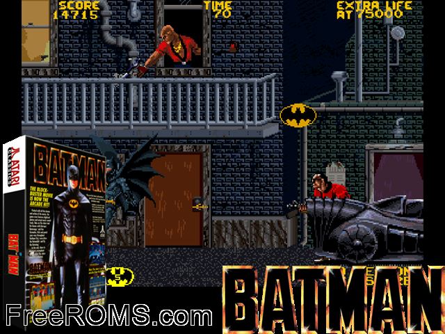 Batman NES game showing 3D box cover and gameplay screenshot
