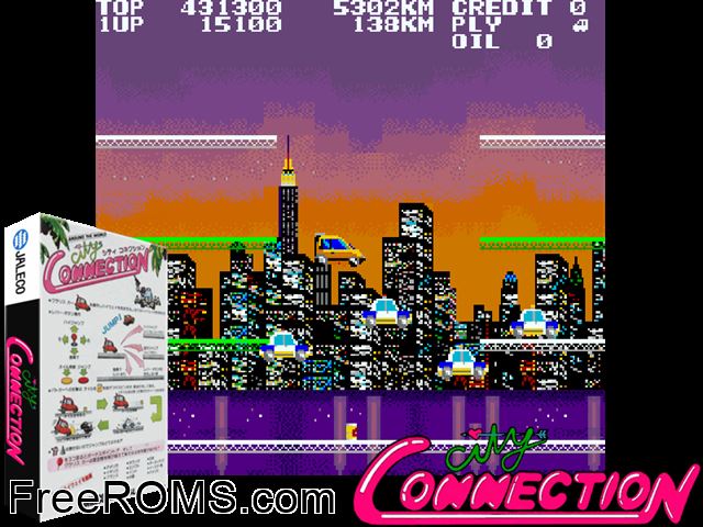 City Connection NES game showing 3D box cover and gameplay screenshot