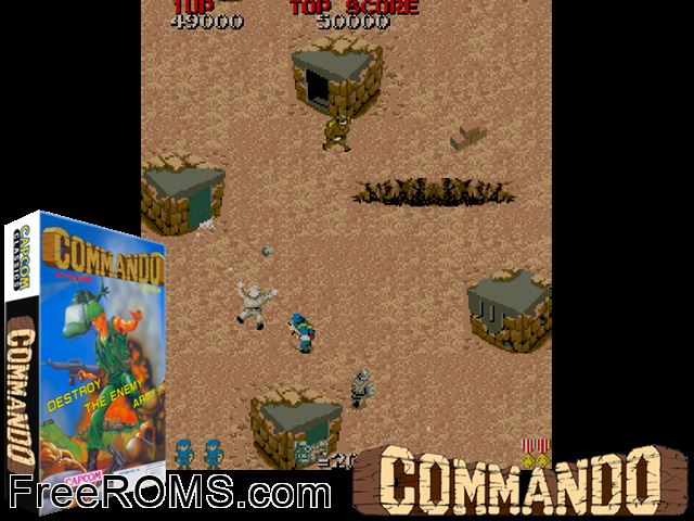 Commando Jap NES game showing 3D box cover and gameplay screenshot