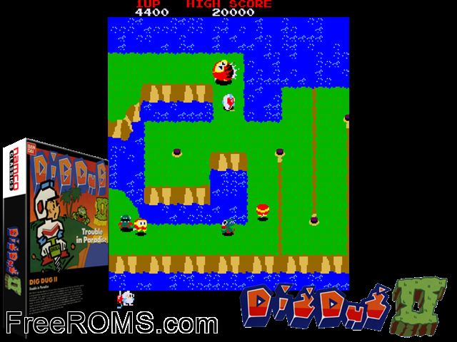 Dig Dug II NES game showing 3D box cover and gameplay screenshot