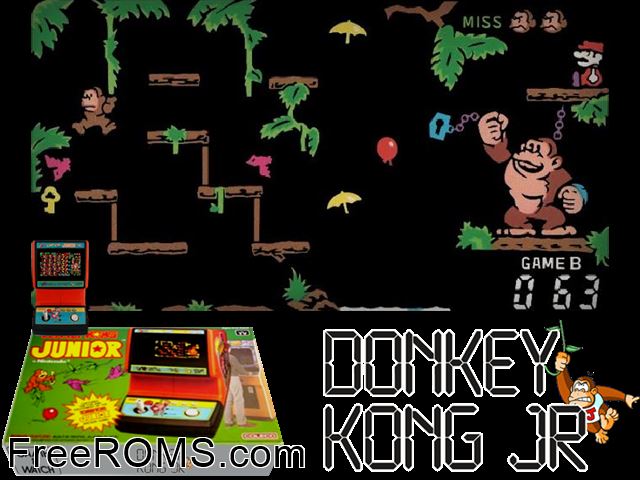 Donkey Kong Jr. NES game showing 3D box cover and gameplay screenshot