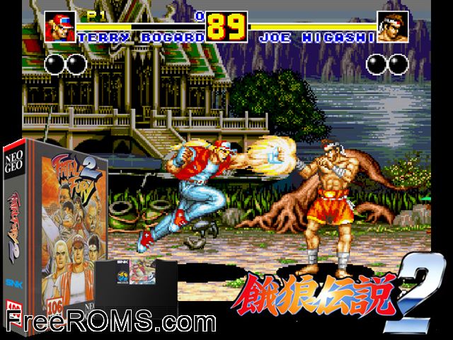 Fatal Fury 2 NES game showing 3D box cover and gameplay screenshot