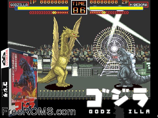 Godzilla NES game showing 3D box cover and gameplay screenshot