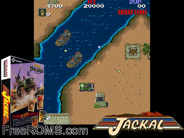 Jackal NES game showing 3D box cover and gameplay screenshot