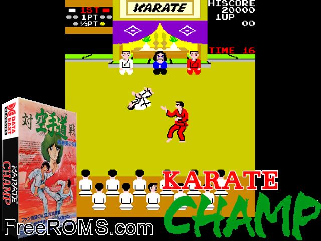 Karate Champ Jap NES game showing 3D box cover and gameplay screenshot