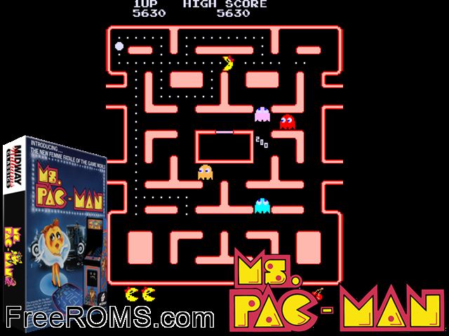 Ms. Pac-Man NES game showing 3D box cover and gameplay screenshot