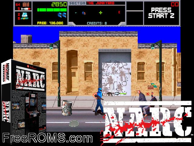 NARC NES game showing 3D box cover and gameplay screenshot