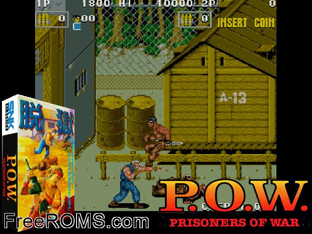 P.O.W. NES game showing 3D box cover and gameplay screenshot