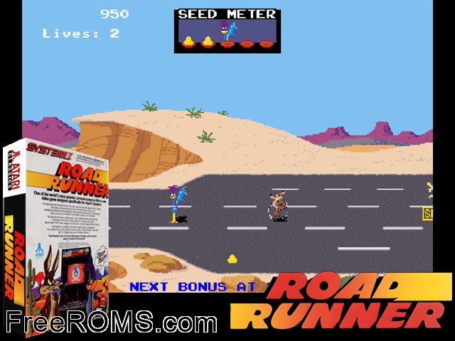 Road Runner NES game showing 3D box cover and gameplay screenshot