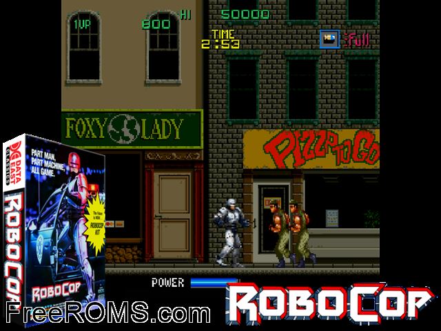 RoboCop NES game showing 3D box cover and gameplay screenshot