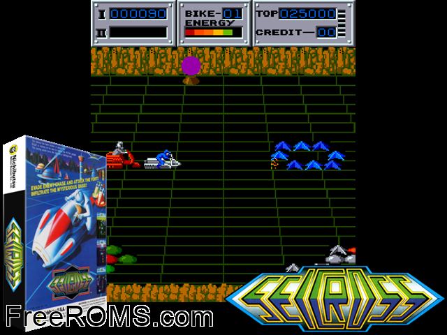 Seicross NES game showing 3D box cover and gameplay screenshot