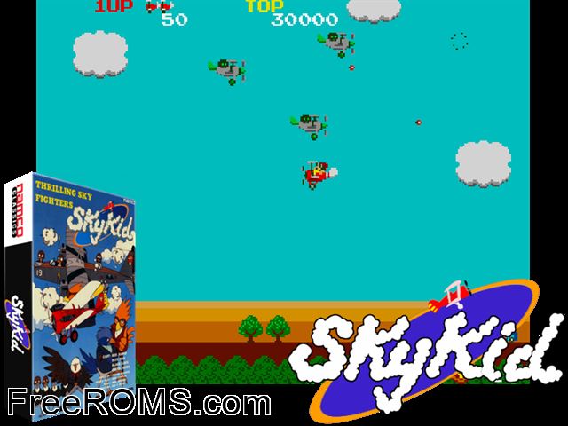 Sky Kid NES game showing 3D box cover and gameplay screenshot