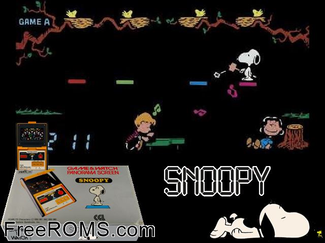 Snoopy NES game showing 3D box cover and gameplay screenshot