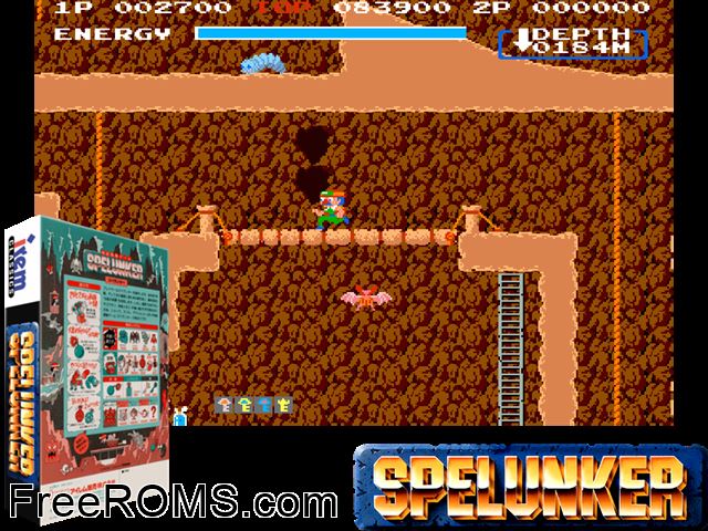 Spelunker NES game showing 3D box cover and gameplay screenshot