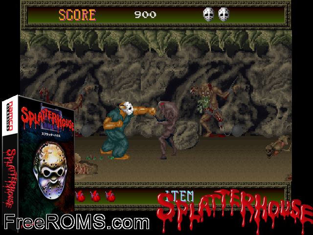 Splatter Jap NES game showing 3D box cover and gameplay screenshot