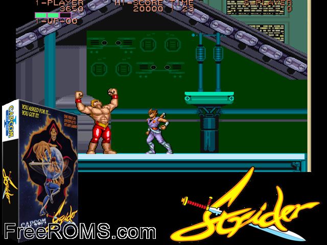 Strider Jap NES game showing 3D box cover and gameplay screenshot