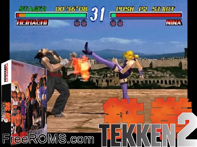 Tekken 2 NES game showing 3D box cover and gameplay screenshot