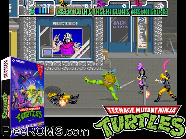 Teenage Mutant Ninja Turles NES game showing 3D box cover and gameplay screenshot