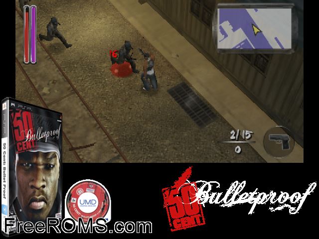 50 cent - bulletproof - g-unit edition (europe) PSP game showing 3D box cover and gameplay screenshot