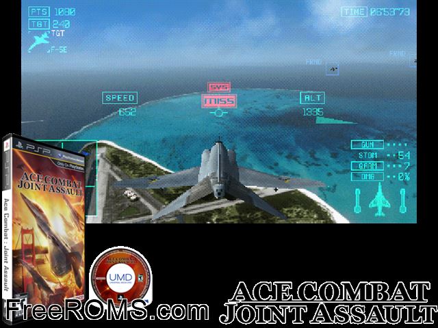 Ace Combat - Joint Assault PSP game showing 3D box cover and gameplay screenshot
