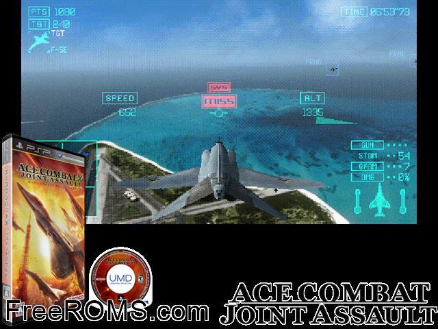Ace Combat X2 - Joint Assault (Japan) PSP game showing 3D box cover and gameplay screenshot