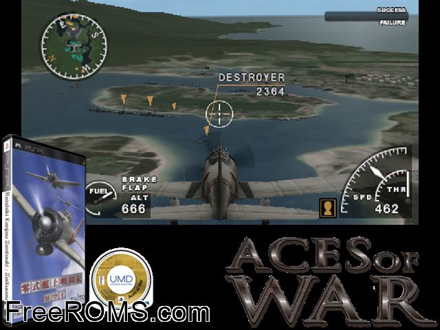 Aces of War (Europe) PSP game showing 3D box cover and gameplay screenshot
