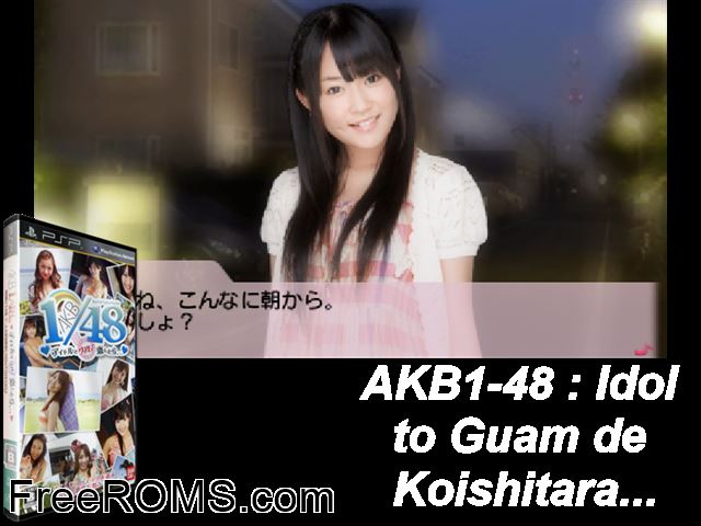 AKB1-48 - Idol to Guam de Koishitara... (Japan) PSP game showing 3D box cover and gameplay screenshot