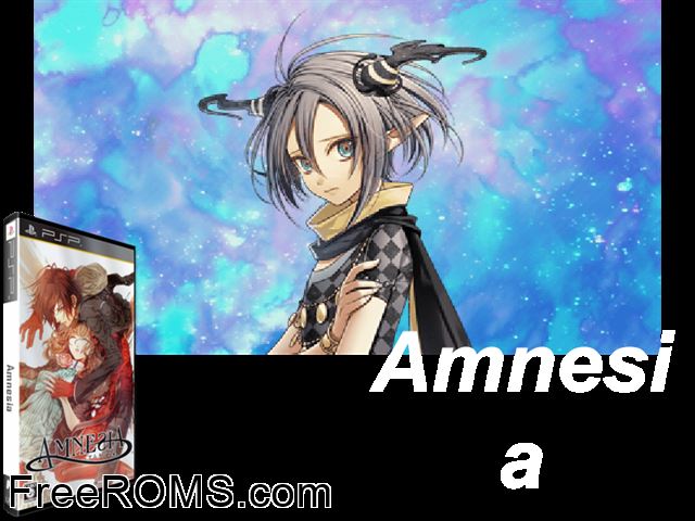 Amnesia (Japan) PSP game showing 3D box cover and gameplay screenshot